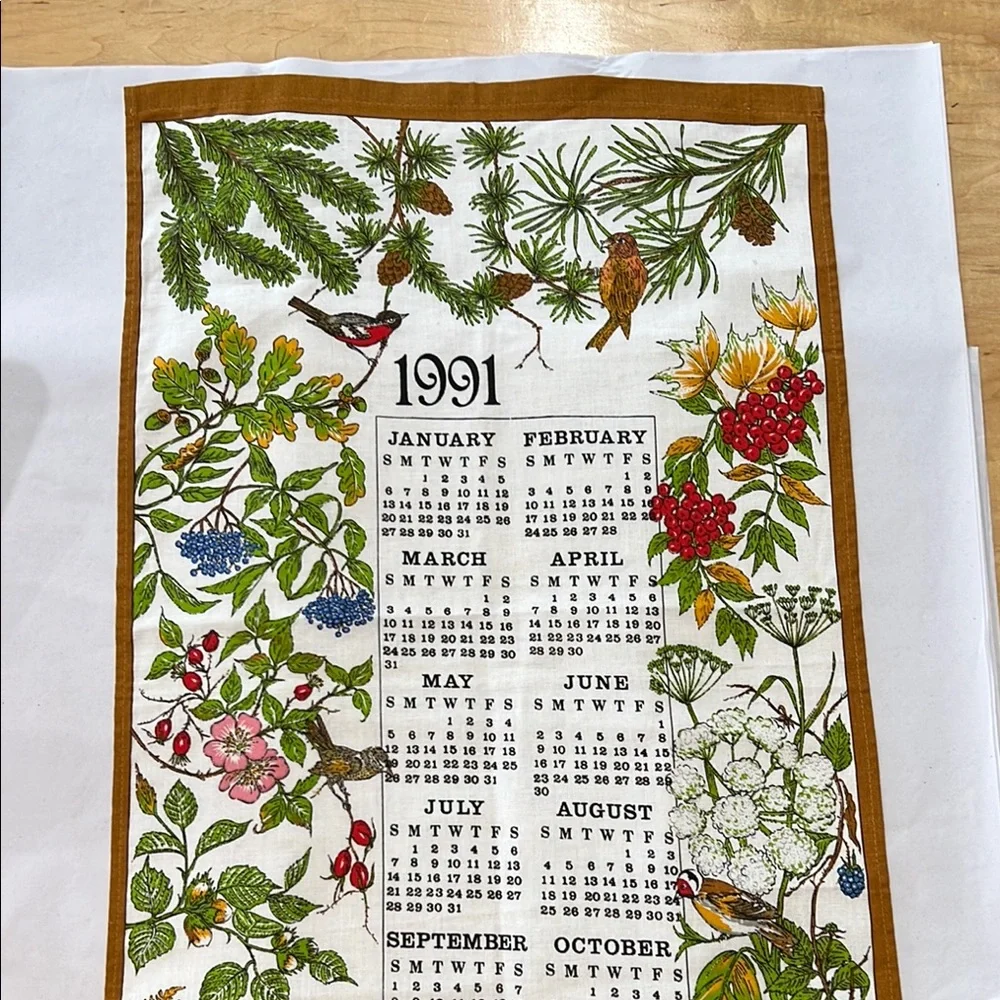 Vintage Floral 1991 Calendar Tapestry
